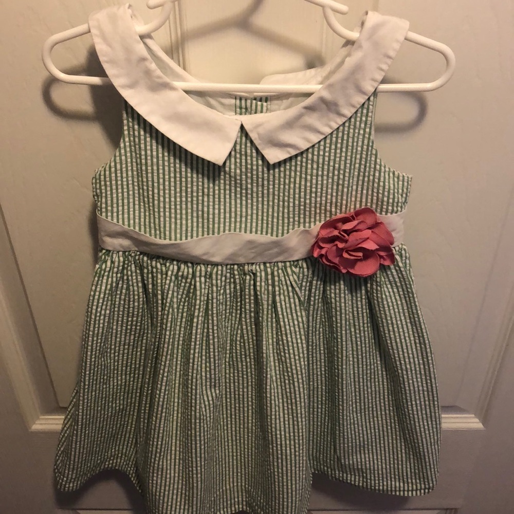 Janie & Jack Classy Green & White Seersucker Dress